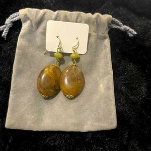 Green and brown earrings with gold hook